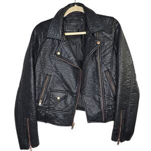 Marc‎ NewYork SzM Faux Black Thick Sturdy 3D surface Moto Biker Jacket Gangster
